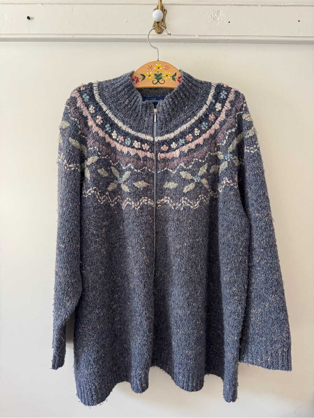 Grannycore / Cottagecore Zip-Front Nordic Oversized Cardigan
